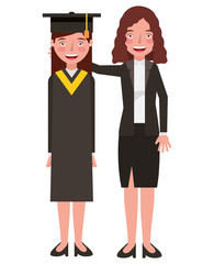 Sticker - graduate student woman with business woman vector illustration design