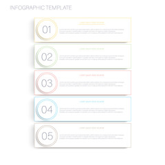 Poster - Infographics timeline template with realistic colorful circles for 5 steps and icons. Can be used for workflow layout, diagram, number options, step up options, web design, infographics, presentations