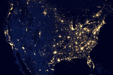 satellite view of the night lights of the cities of united states. elements of this image furnished 