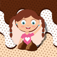 Poster - cute girl with chocolate candy melted design vector illustration