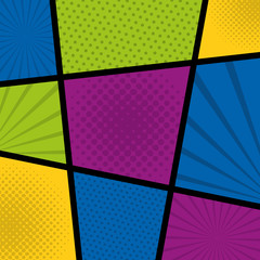 Wall Mural - pop art comic colored dots sunburst background vector illustration