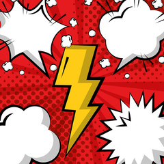 Poster - pop art comic thunderbolt speech bubbles pattern vector illustration