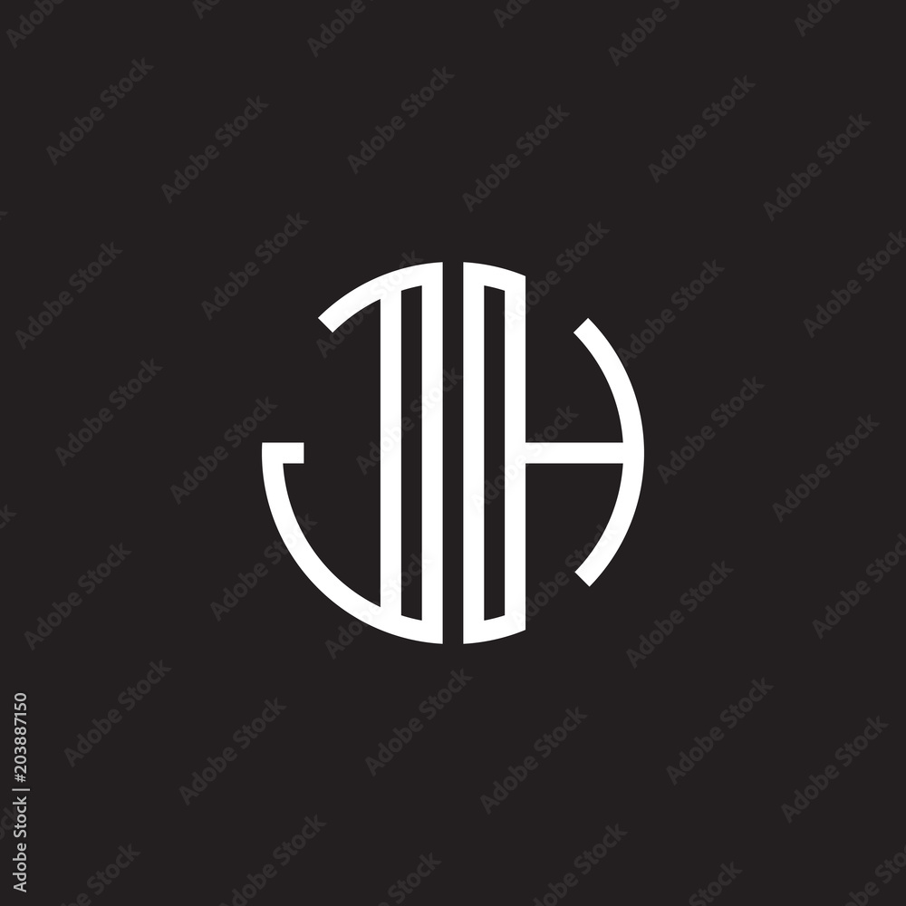 Initial letter JH, minimalist line art monogram circle shape logo ...