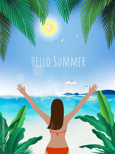 Photo  Sexy woman on summertime party on the tropical paradise beach