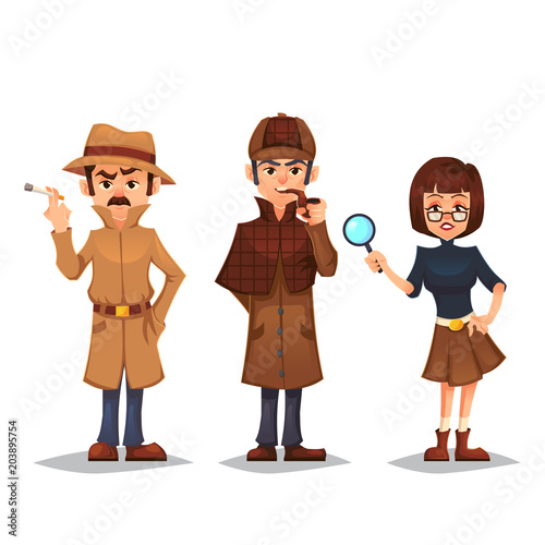 Fotografia Set of detective character man smoking pipe noir detective smok cigarette design