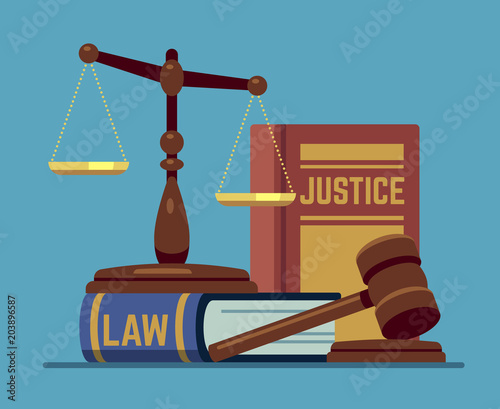 Cuadros en Lienzo Justice scales and wood judge gavel