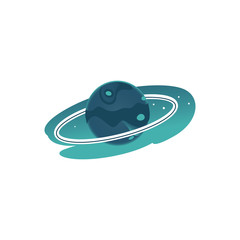 Wall Mural - Cosmic planet with rings satellite icon. Space fantastic cosmos object. Green sphere star with circle orbit. Astronomy, galaxy exploration design object Vector cartoon illustration