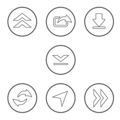 Fototapete - Vector set of shared arrows with circle button. Communication icons of download, upload, share for mobile, smartphone. Line design for mobile apps.
