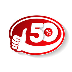 Poster - Vector special sale offer. Red tag with best choice. Discount offer price label with hand gesture. Sticker of 50 off.