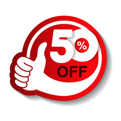 Poster - Vector special sale offer. Red tag with best choice. Discount offer price label with hand gesture. Sticker of 50 off.