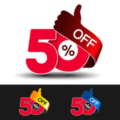 Poster - Vector special sale offer. Red tag with best choice. Discount offer price label with hand gesture. Sticker of 50 off.