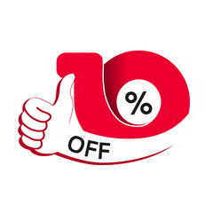 Poster - Vector special sale offer. Red tag with best choice. Discount offer price label with hand gesture. Sticker of 10 off.