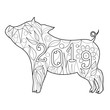 Beautiful doodle symbol of the year 2019 pig for coloring of anti stress
