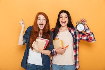 Wall Mural - Portrait of two surprised young school teenage girls