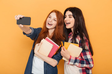 Poster - Portrait of two happy young school teenage girls