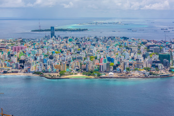 Aerial top view Male capital, Maldivian capital view from above, Male, Maldives.