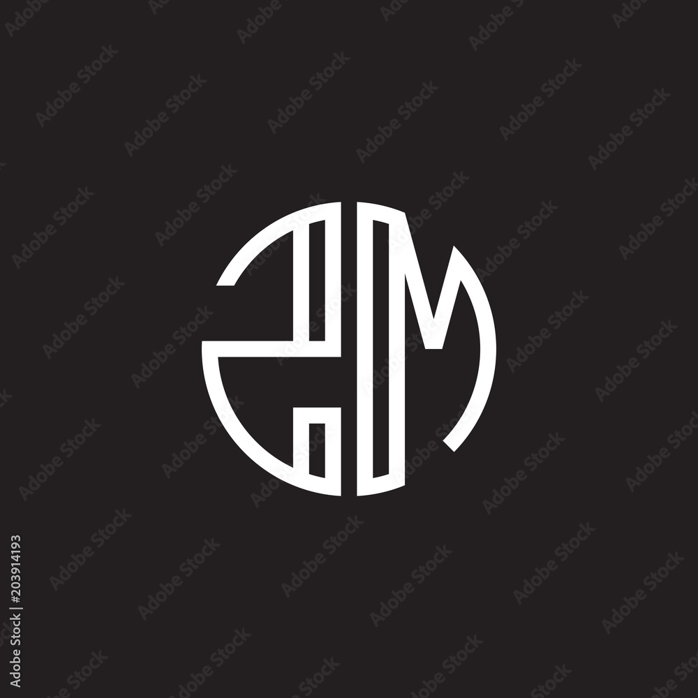 Initial letter ZM, minimalist line art monogram circle shape logo ...