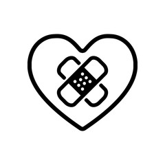 Poster - broken heart with patch. linear symbol with thin outline. simple single icon