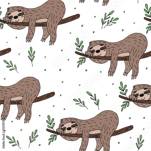 Fotografía seamless pattern with cute doodle sloth print