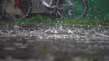 the rain drips in puddles. slow-motion shooting of 480 frames per second