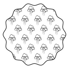 Sticker - sketch of decorative circular frame with trees design over white background, vector illustration