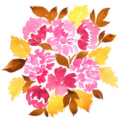 Sticker - Watercolor bouquet of pink dahlias. Hand painted floral composition