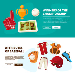 Poster - Horizontal banners with pictures of baseball symbols