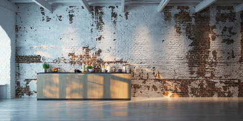 Wall Mural - kitchen in old brick wall loft apartment