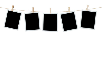 Wall Mural - five photo frame blank hanging on isolated white with clipping path.