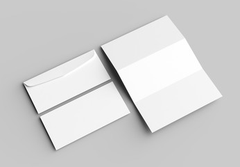 Wall Mural - Envelope and letter mock up isolated on soft gray background. 3D illustrating.