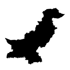Poster - black silhouette country borders map of Pakistan on white background. Contour of state. Vector illustration