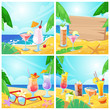 Vector tropical cocktails and beach bar concept. Set of summer illustration and backgrounds.