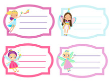 School Labels With Beautiful Flying Fairy. Name Tags, Stickers For Girls, Pupil Notebooks