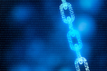 Poster - Blockchain digital illuminated shape with code. data node base technology concept. 3d illustration