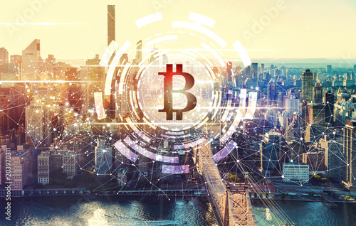 Bitcoin With The New York City Skyline Near Midtown Buy This Stock - 