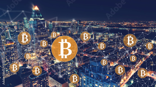 Bitcoin With The New York City Skyline At Night Buy This Stock - 