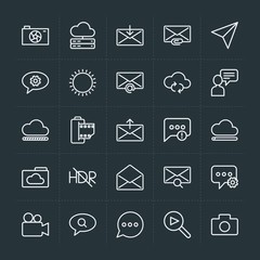 Poster - Modern Simple Set of cloud and networking, chat and messenger, video, photos, email Vector outline Icons. Contains such Icons as  phone and more on dark background. Fully Editable. Pixel Perfect.