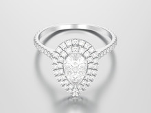 3D Illustration Silver Decorative Pear Diamond Ring
