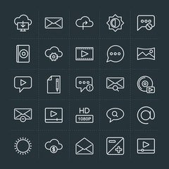 Poster - Modern Simple Set of cloud and networking, chat and messenger, video, photos, email Vector outline Icons. Contains such Icons as message and more on dark background. Fully Editable. Pixel Perfect.
