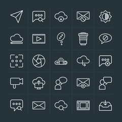 Poster - Modern Simple Set of cloud and networking, chat and messenger, video, photos, email Vector outline Icons. Contains such Icons as  video and more on dark background. Fully Editable. Pixel Perfect.
