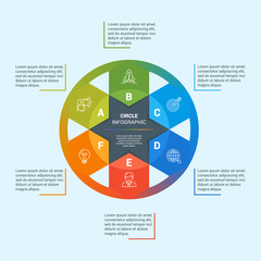 Poster - Circle infographics. Modern design concept with 6 option. Business template for process visualization. Vector infographic illustration