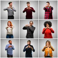 Sticker - Group of mixed people, women and men annoyed with bad attitude making stop sign with hand, saying no, expressing security, defense or restriction, maybe pushing