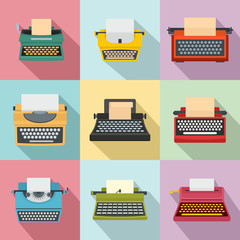 Poster - Typewriter machine keys old keyboard icons set. Flat illustration of 9 typewriter machine keys old keyboard vector icons for web