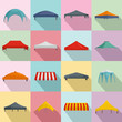 Canopy shed overhang icons set. Flat illustration of 16 canopy shed overhang vector icons for web