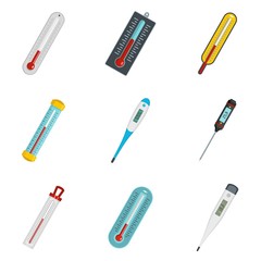Poster - thermometer temperature icons set. flat illustration of 9 thermometer temperature vector icons isola