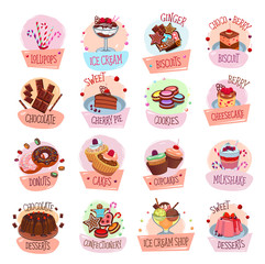 Sticker - Vector pastry shop desserts cakes ice cream icons