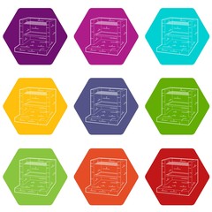 Poster - Stone barbecue icons set 9 vector