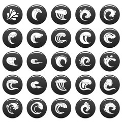 Poster - water wave icons set. simple illustration of 25 water wave vector icons black isolated