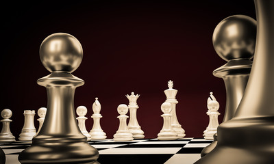 Wall Mural - Black pawn are leader to fight with teamwork to victory. Business concept 3d rendering for leadership. 