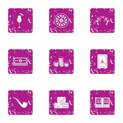 Poster - Money luck icons set, grunge style
